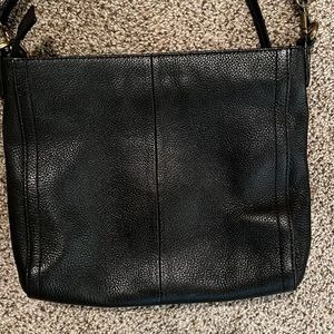 Bass black leather crossbody tote.
